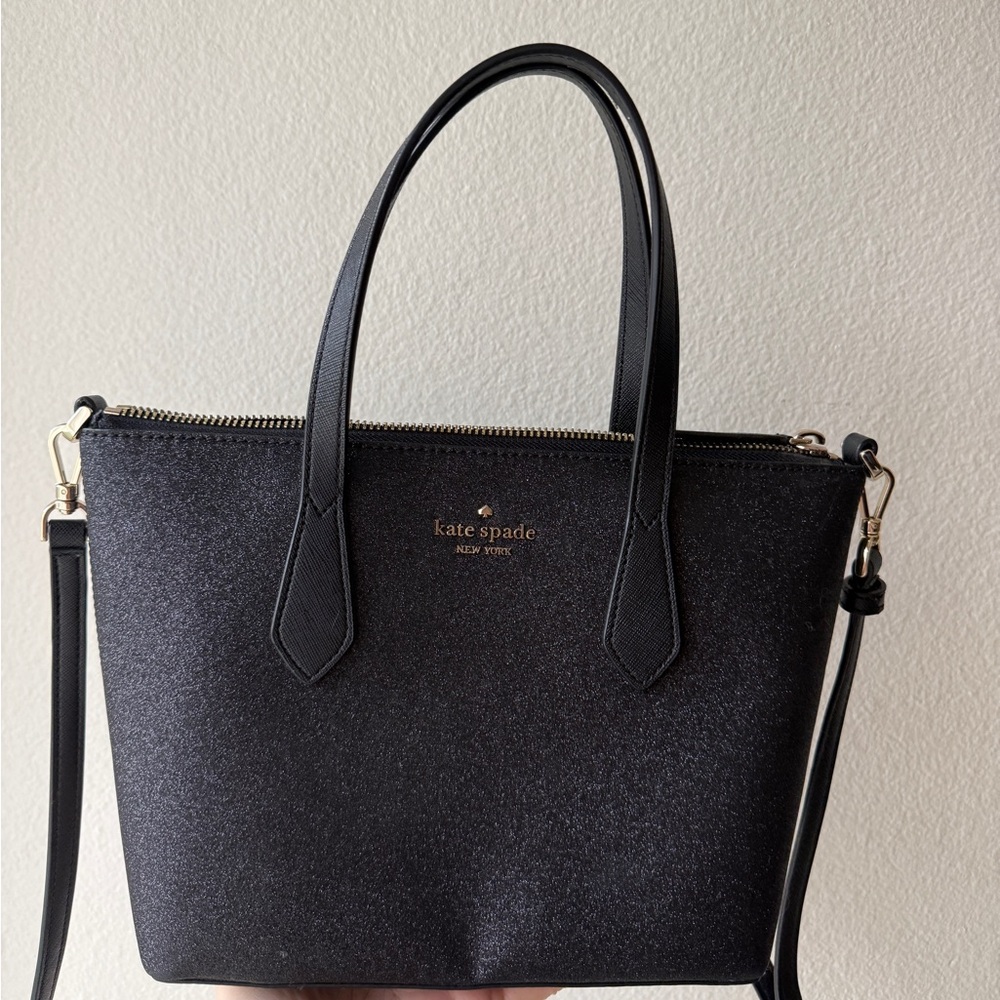 Kate Spade Joeley Black Glitter Small Zip Satchel Crossbody